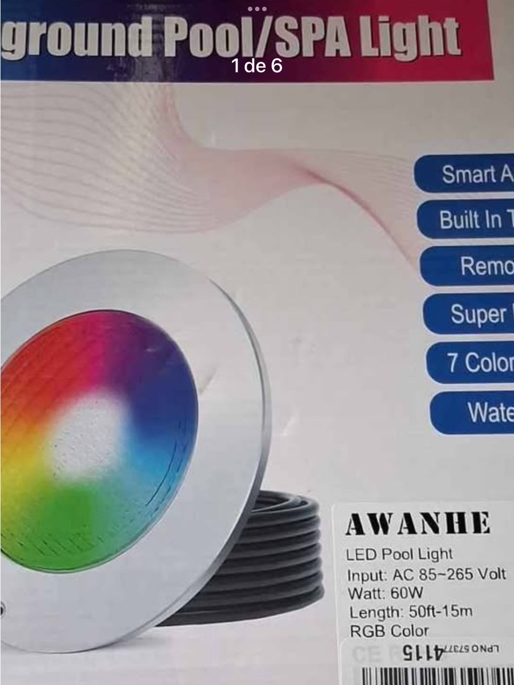 Led pool light input AC 85 - 265 volt watt 60Watt .